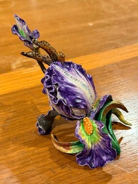Iris Trinket Box Purple Floral Jewelry Organizer Chrystal embellishments Enamel